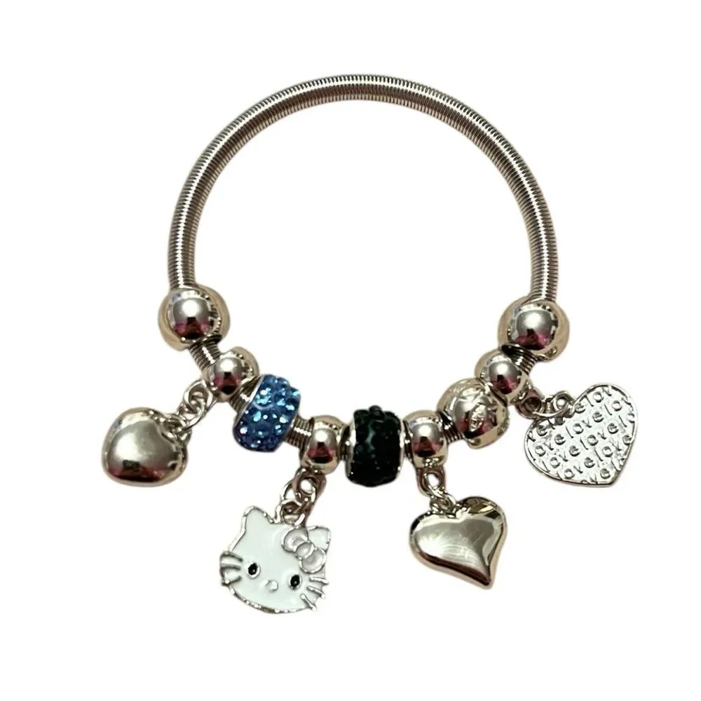 Hello Kitty Hearts Blue Rhinestone Silver Tone Kids’ Charm Br…